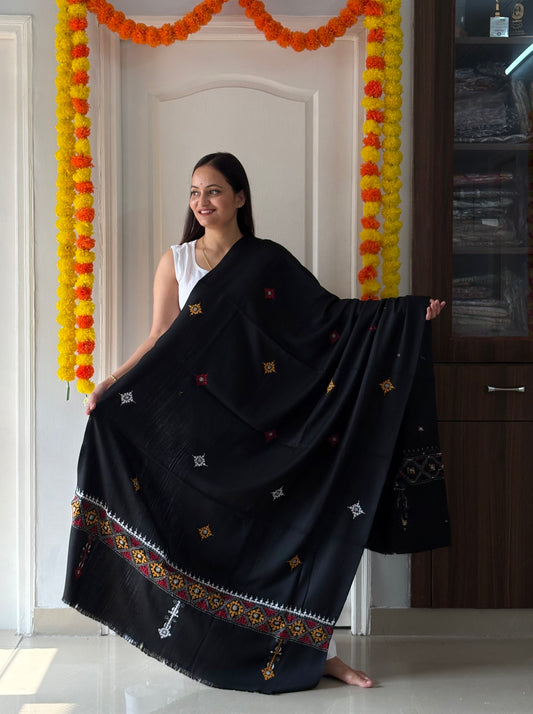 Gujrati Stitch Hand Embroidered Woollen Warm Shawl