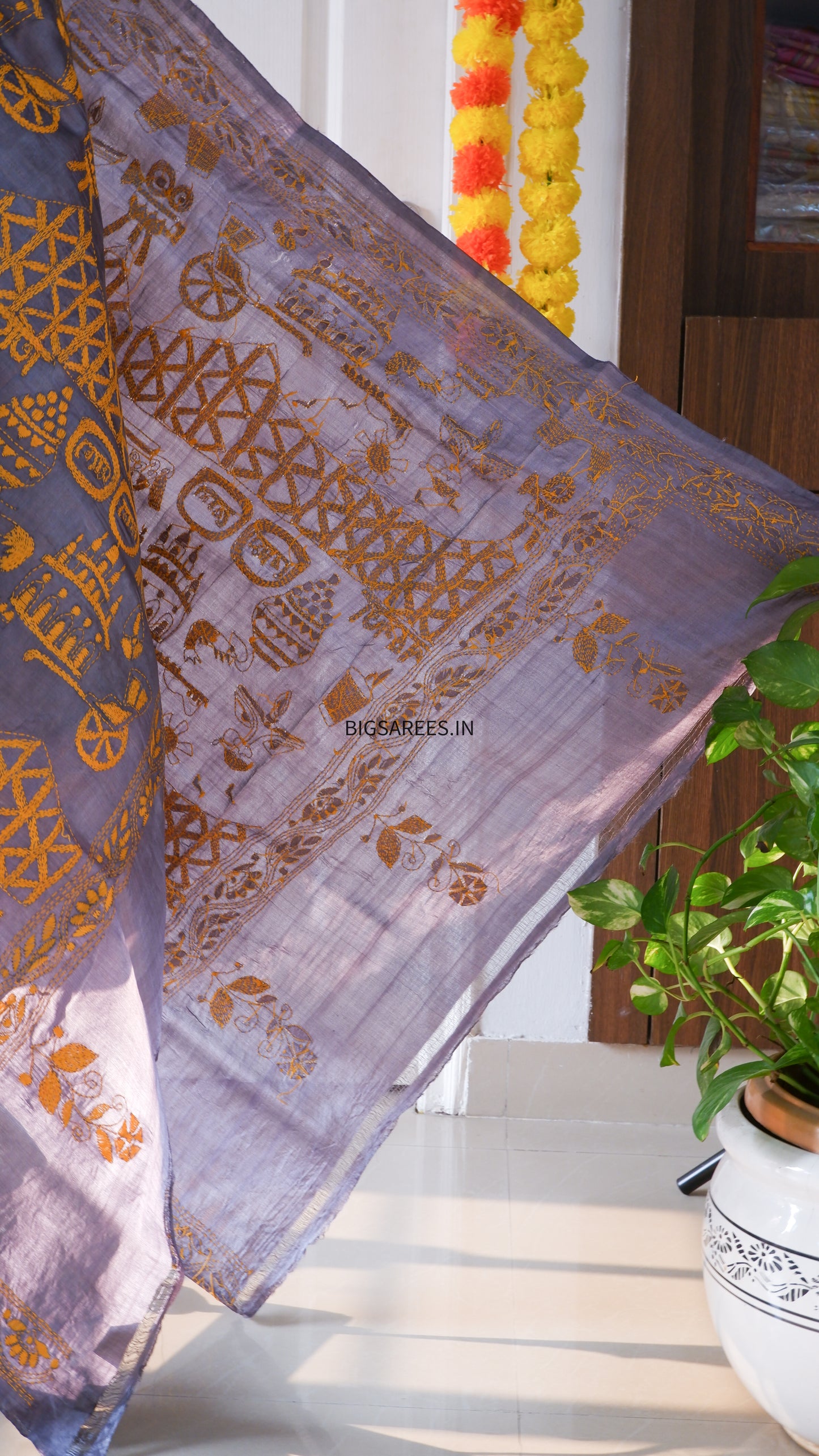 Kantha Hand Embroidary Full Work Pure Tassar Silk Dupatta36”