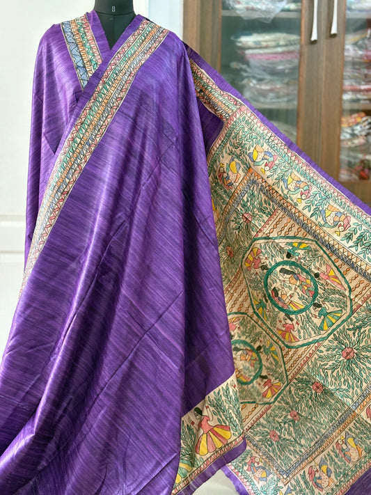 Pure Tussar Ghicha Silk Handcrafted Madhubani Saree (Silk Marked)
