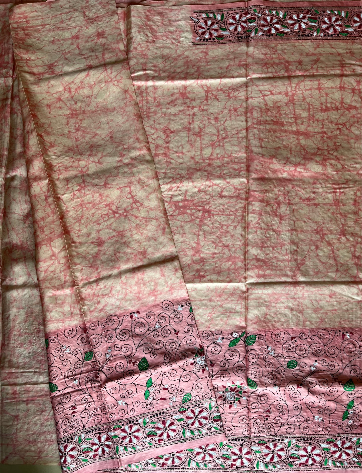 Kantha Stitch Hand Work Embroidered Art Silk Saree With Blouse