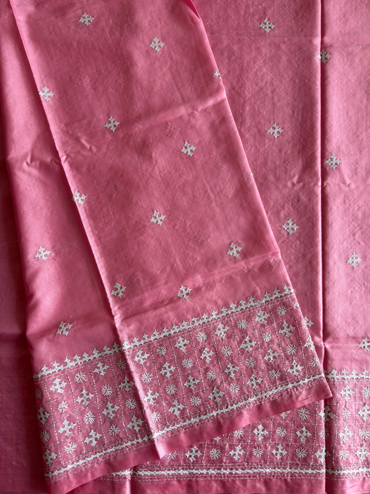 Gujrati Stitch/Kutch Hand Embroidered Art Silk Saree