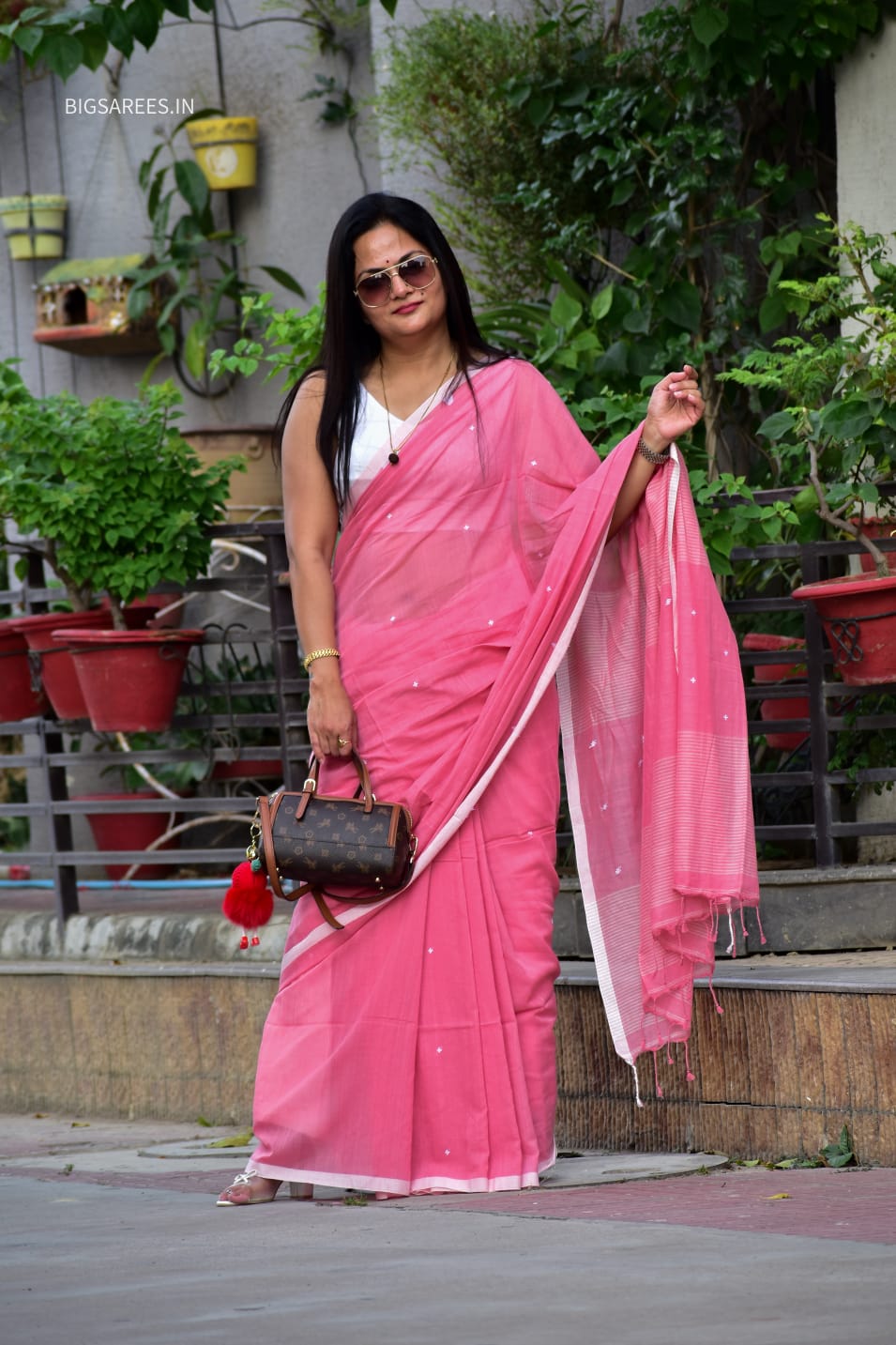 Hand woven Pure Cotton Saree (Handloom Marked) - Pink