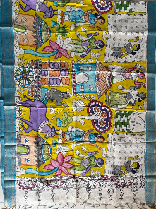 Pen Kalamkari hand painted Banglore Silk Dupatta