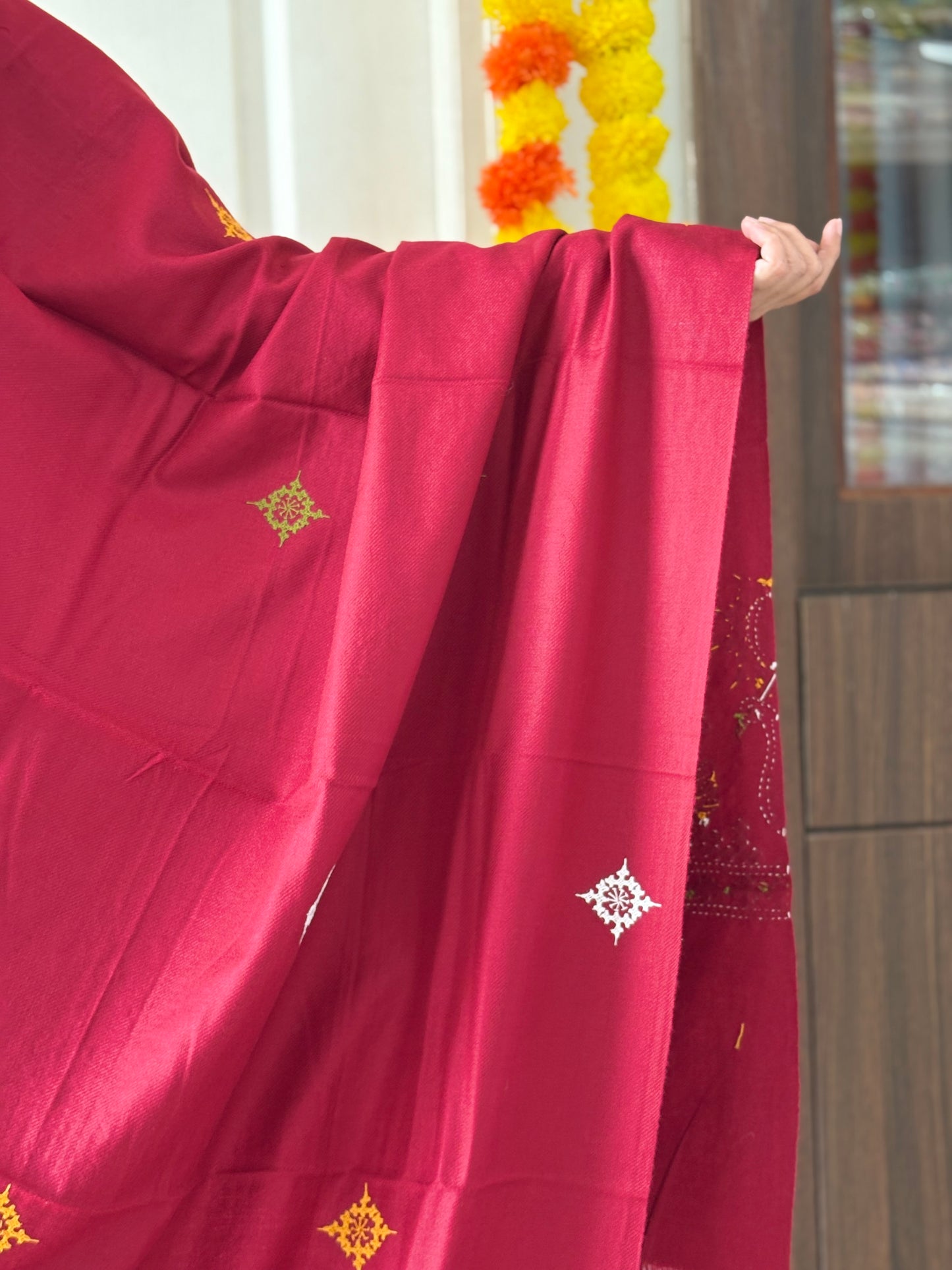 Gujrati Stitch Hand Embroidered Woollen Warm Shawl