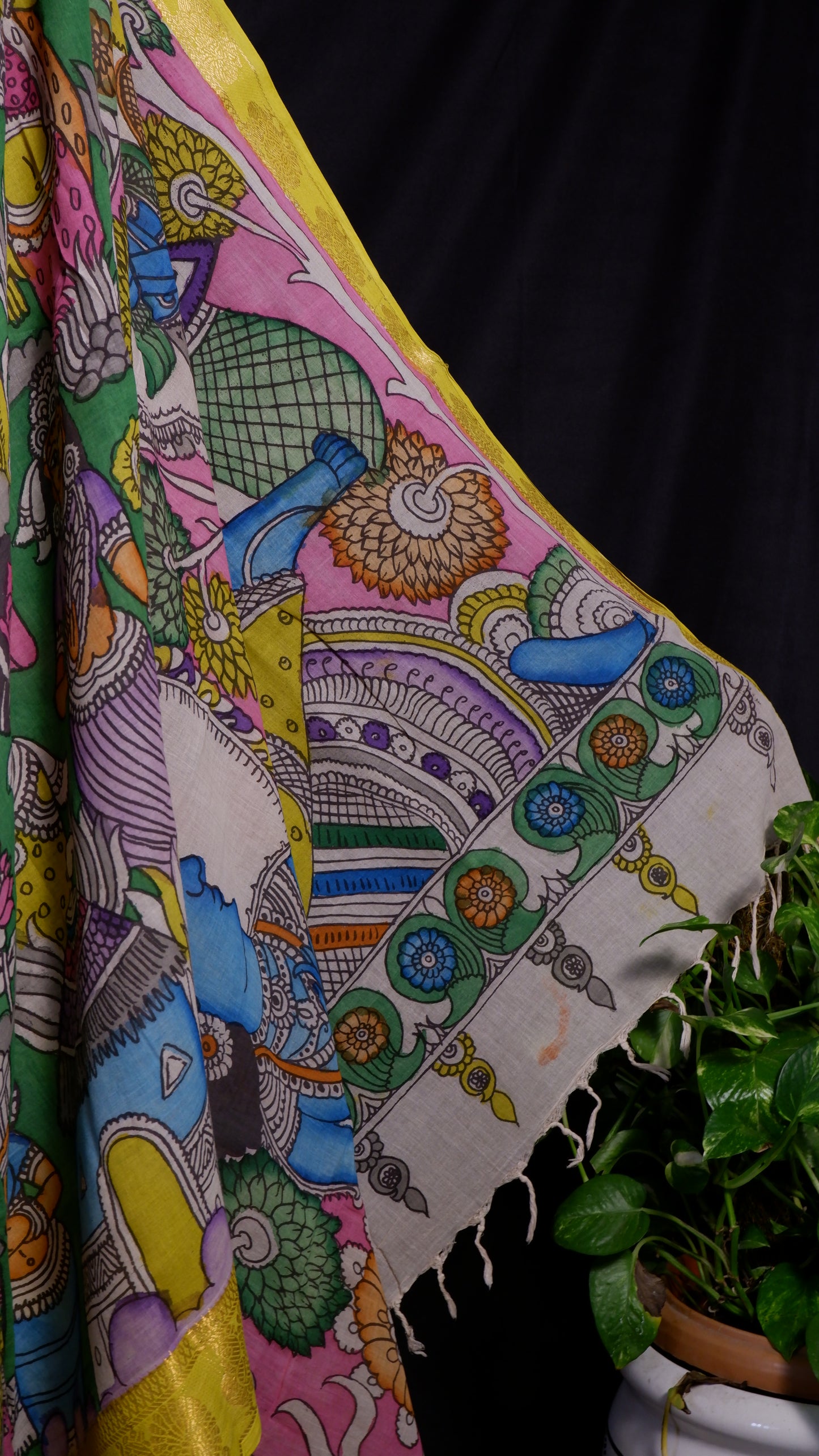 Pen Kalamkari hand painted pure cotton Saree with blouse