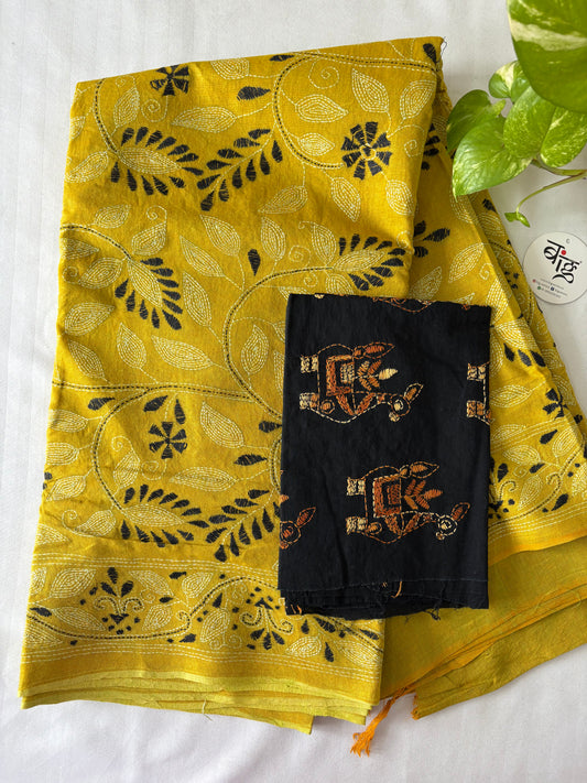 Kantha Hand Embroidered Pure Cotton Saree