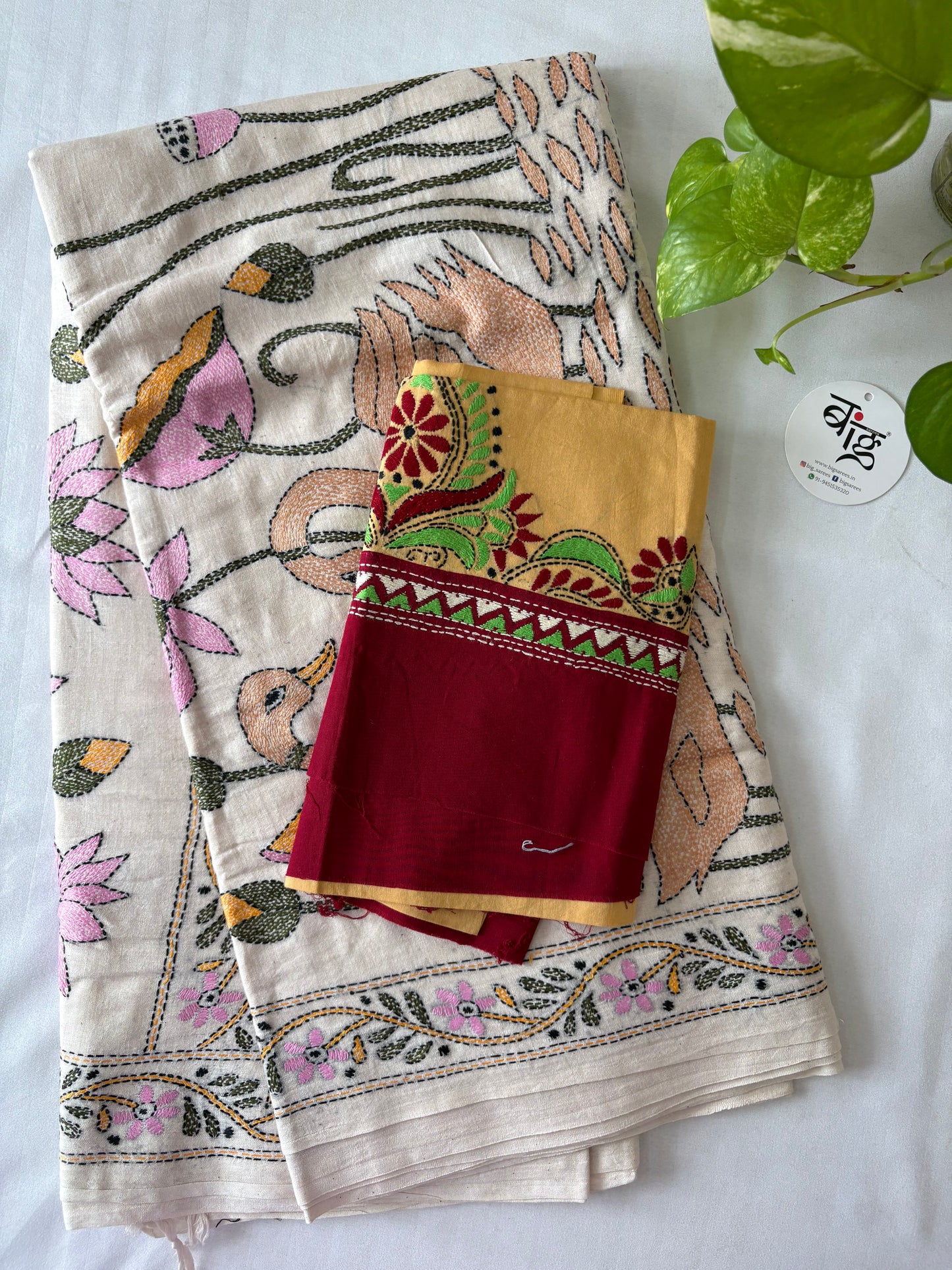Kantha Hand Embroidered Pure Cotton Saree