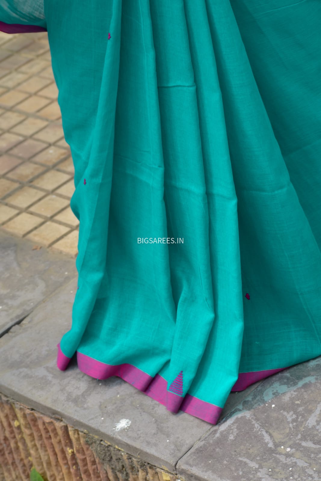Hand woven Pure Cotton Saree (Handloom Marked) - Sea Green
