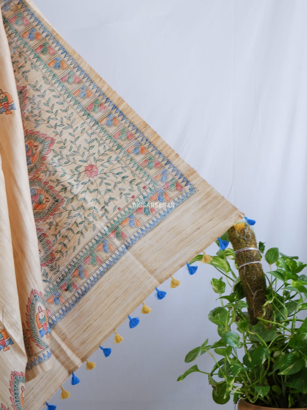 Pure Tussar Ghicha Silk Handcrafted Madhubani Saree (Silk Marked)