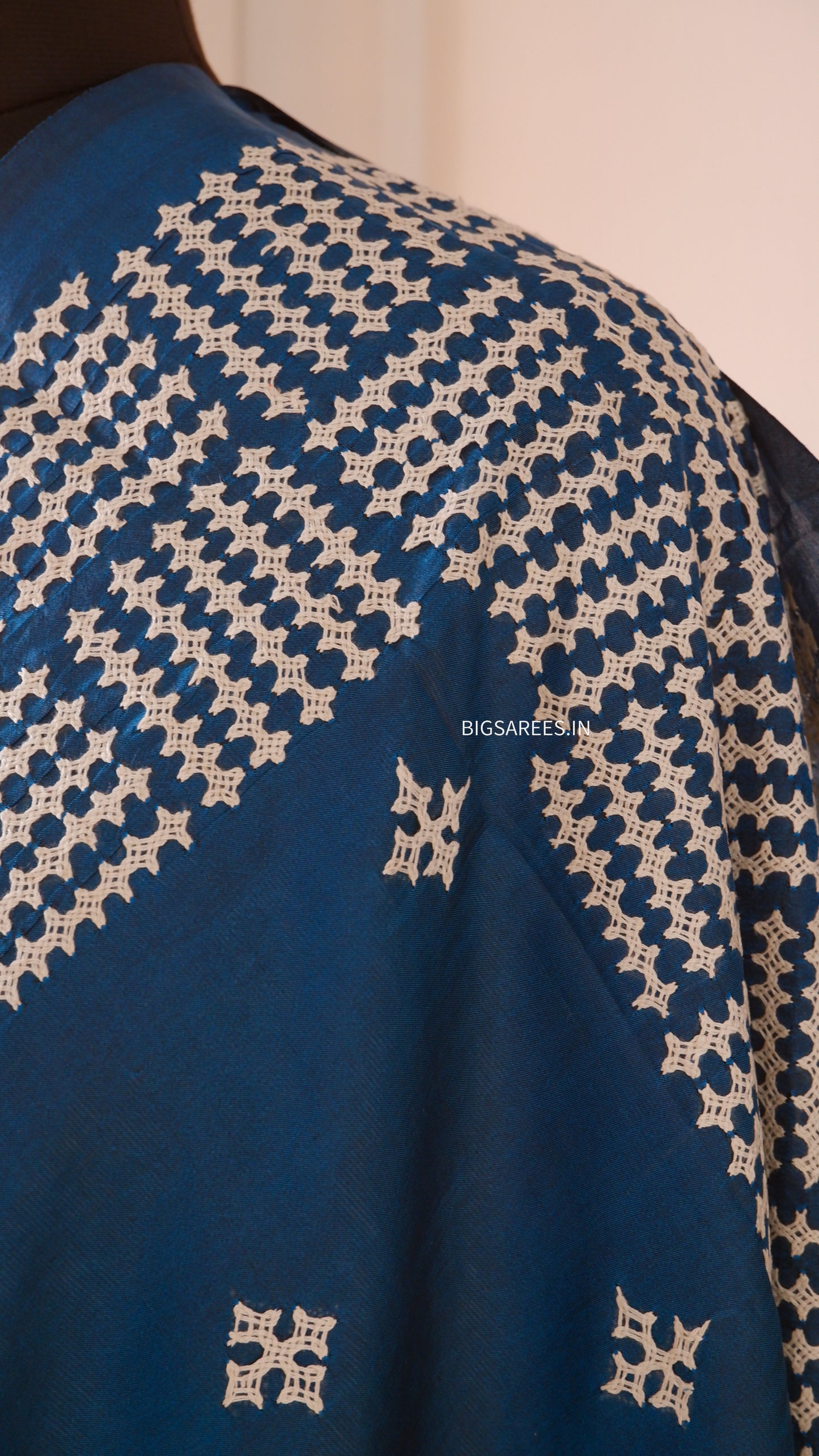 Kutch Hand Embroidered Saree| Pure Bangalore Silk | Silk Marked | Blue
