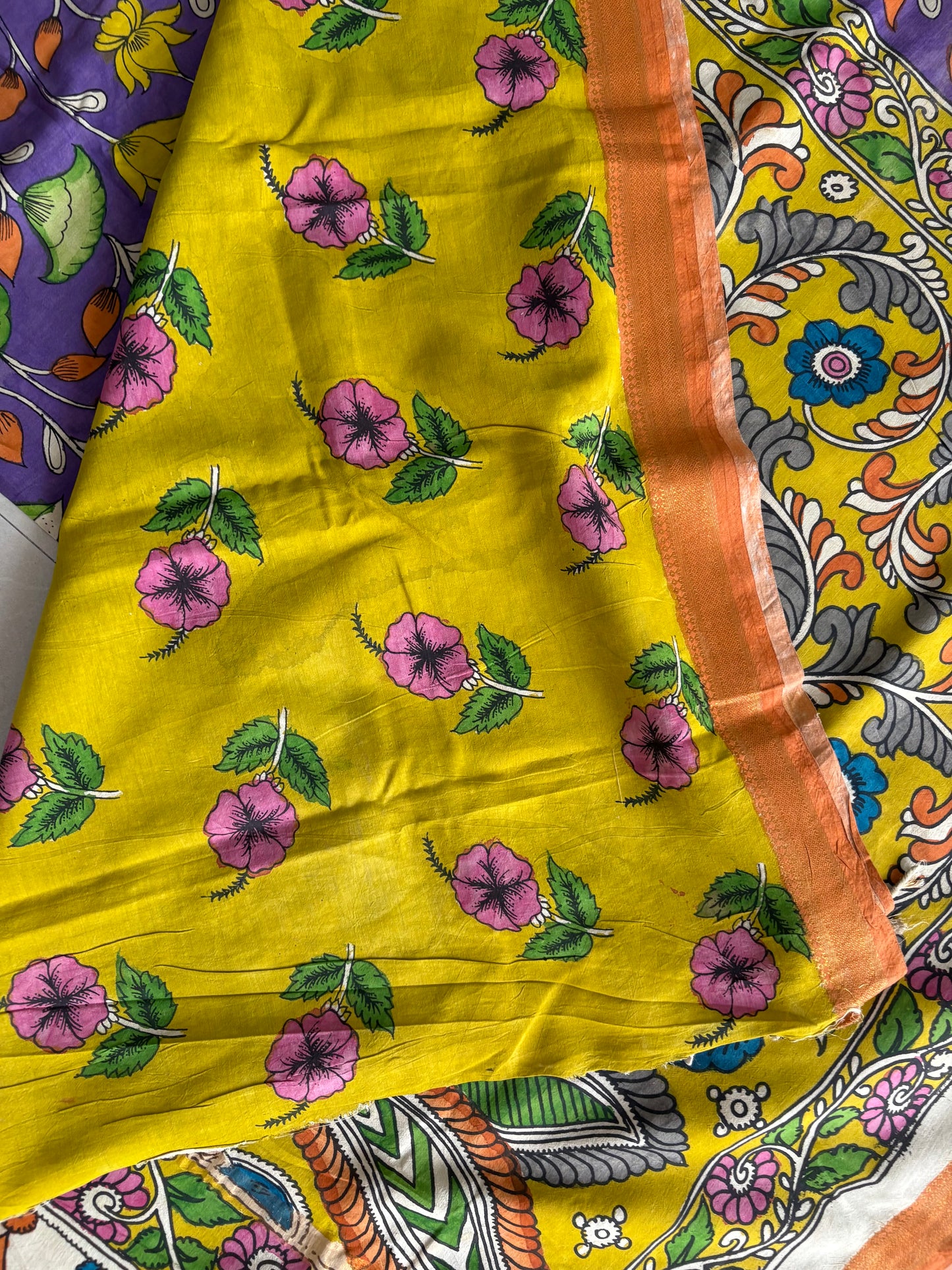 Pen Kalamkari hand painted pure cotton Saree with blouse