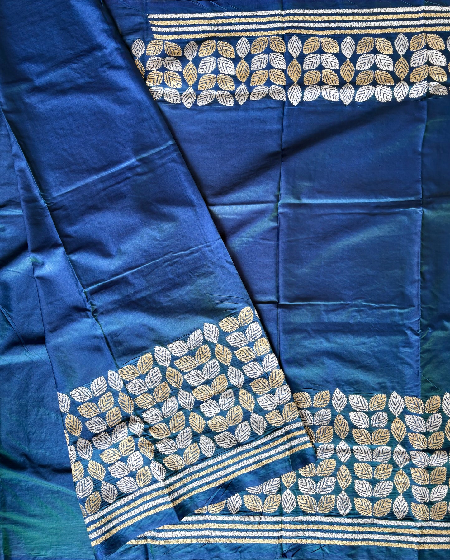 Kantha Stitch Hand Work Embroidered Art Silk Saree With Blouse