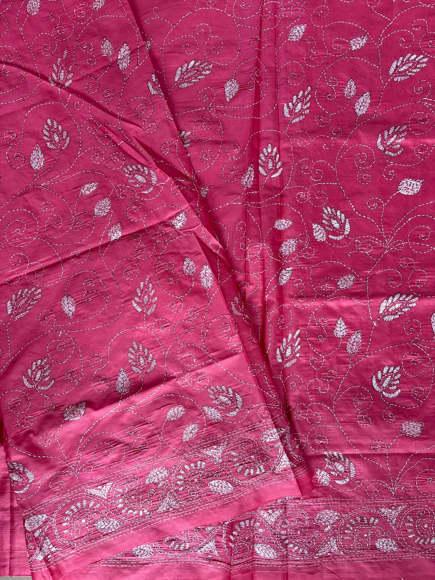 Kantha Stitch Hand Work Embroidered Art Silk Saree With Blouse