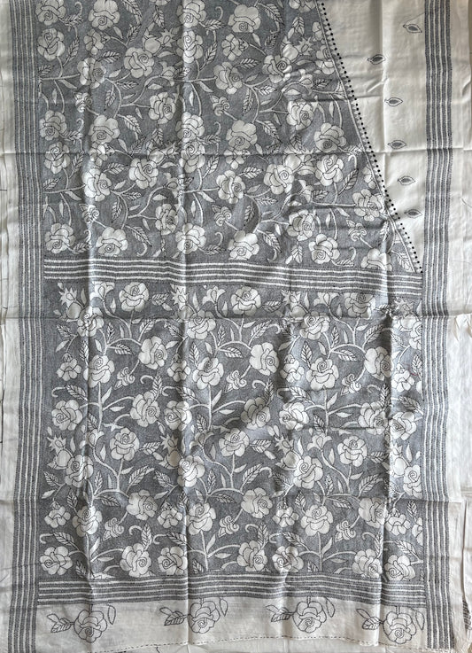 Kantha Stitch Hand Work Embroidered Art Silk Saree With Blouse
