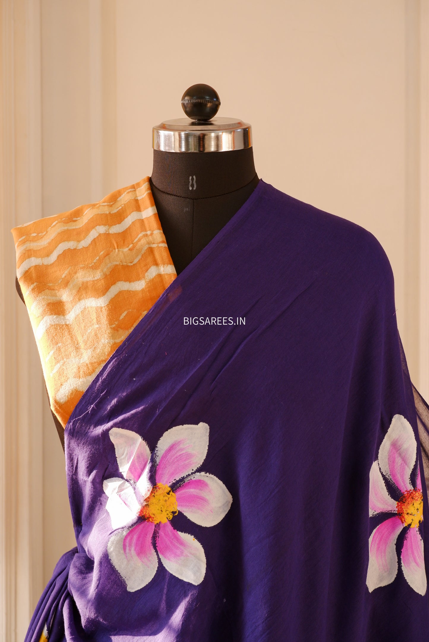 Hand Painted Mul Cotton Saree with Blouse | blue