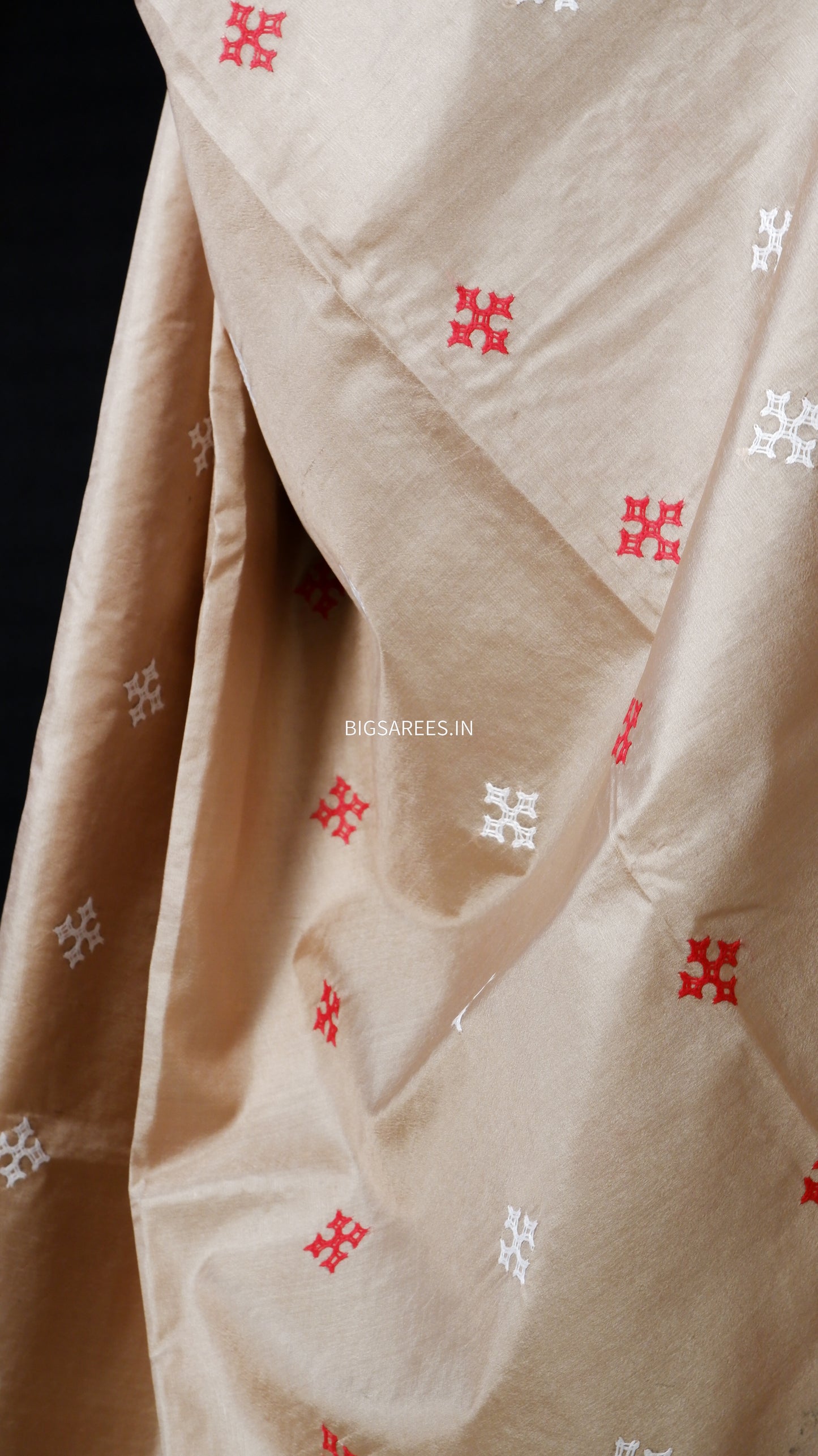 Gujrati/Kutchi Work Hand Embroidered Pure Banglore Silk Saree