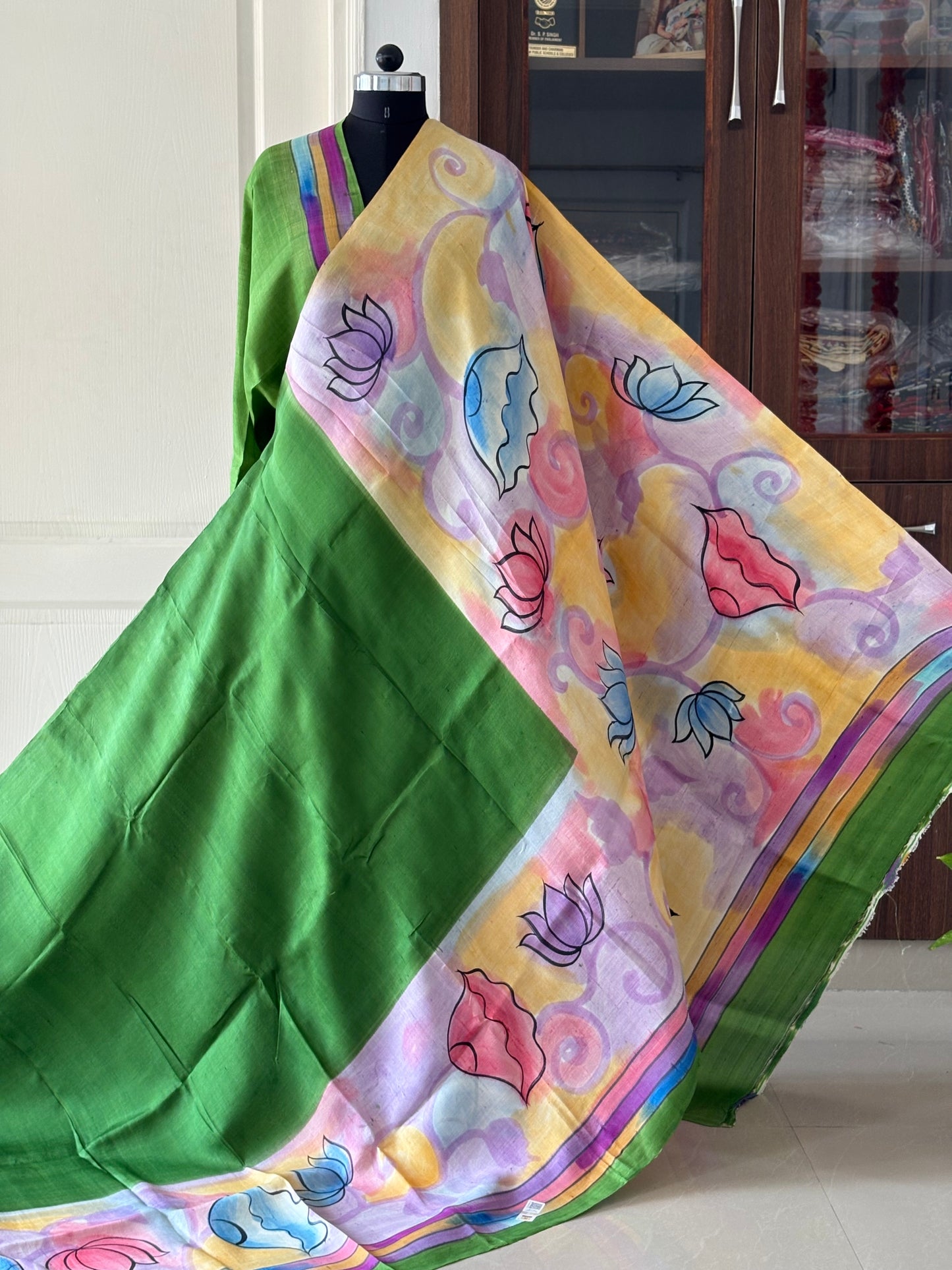 Exclusive Hand painted Pure Bishnupuri Silk Saree (Silk Marked)