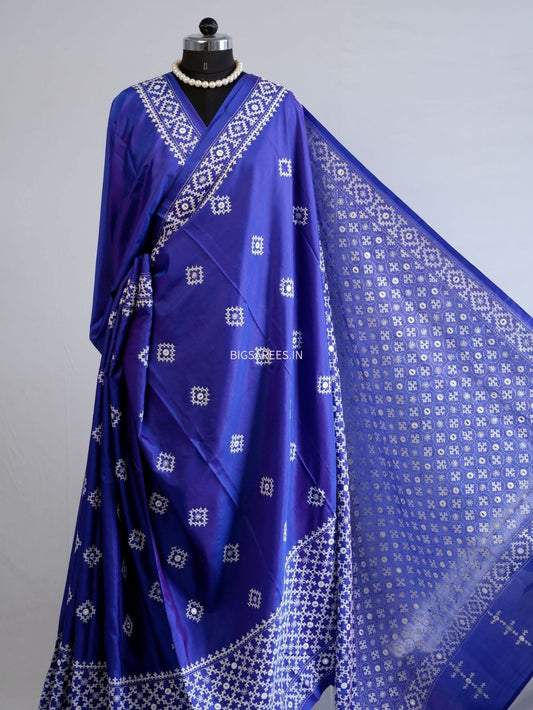 Kutchi/Gujarati Hand Embroidered Saree  | Blended Bangalore Silk / Art Silk