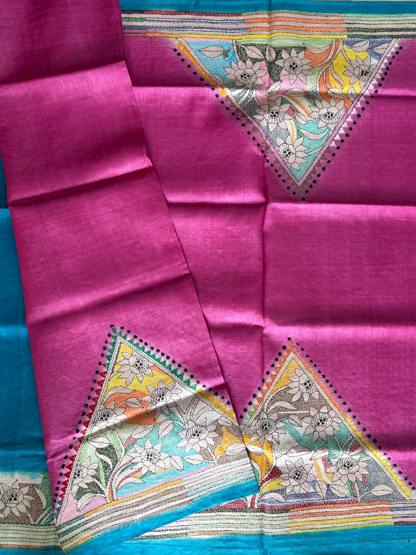 Kantha Stitch Hand Embroidered Pure Gachi by Gachi Tassar Silk Saree (Silk Marked)