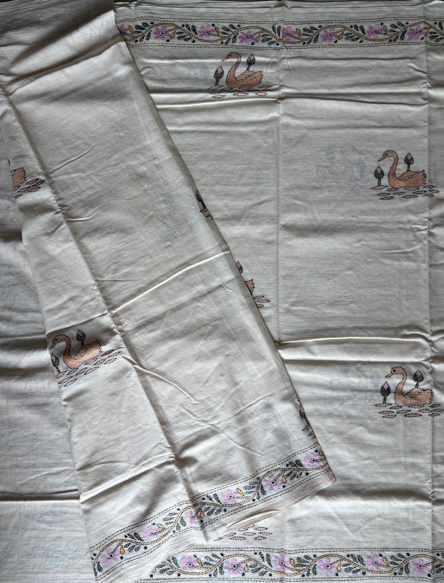 Kantha Hand Embroidered Pure Cotton Saree