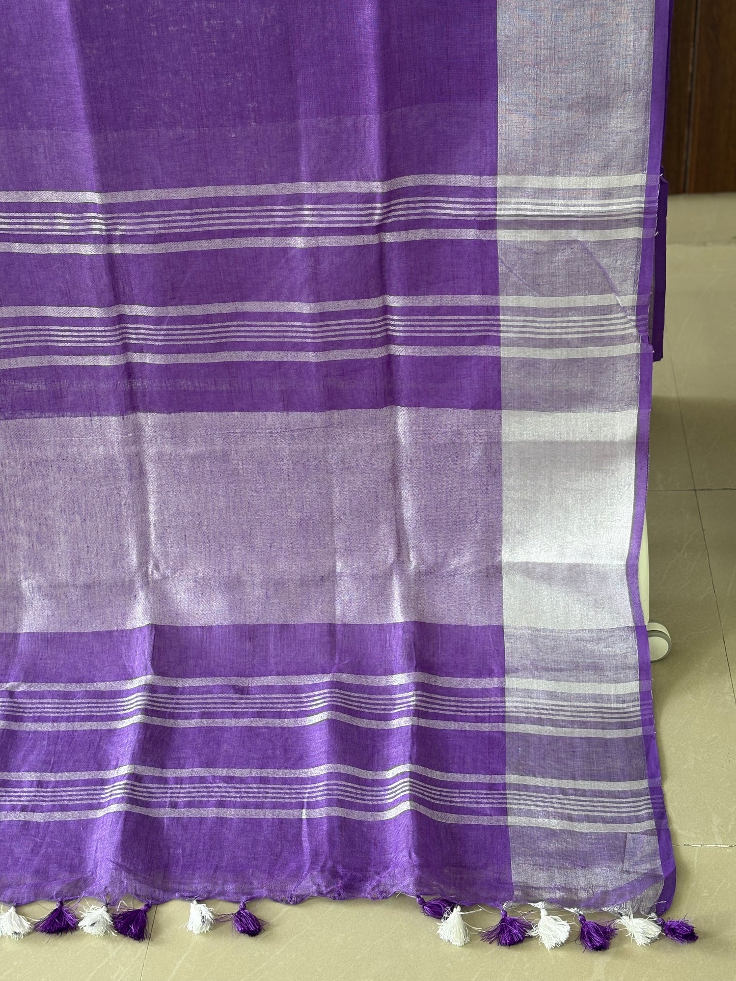 Lavender silver pure Linen By Linen Saree With running Blouse