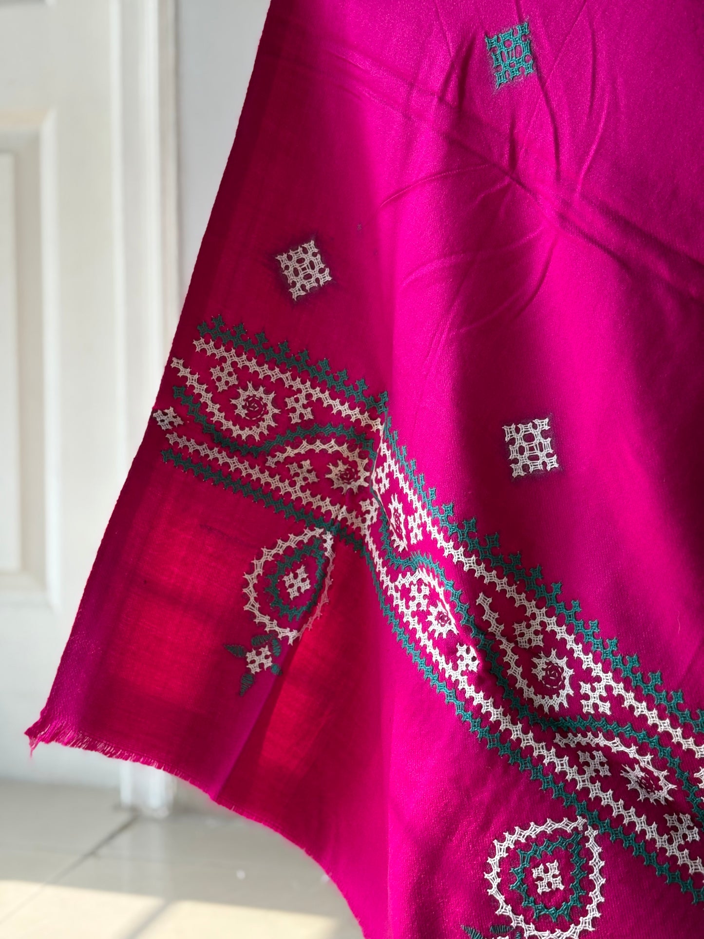 Gujrati Stitch Hand Embroidered Woollen Warm Shawl
