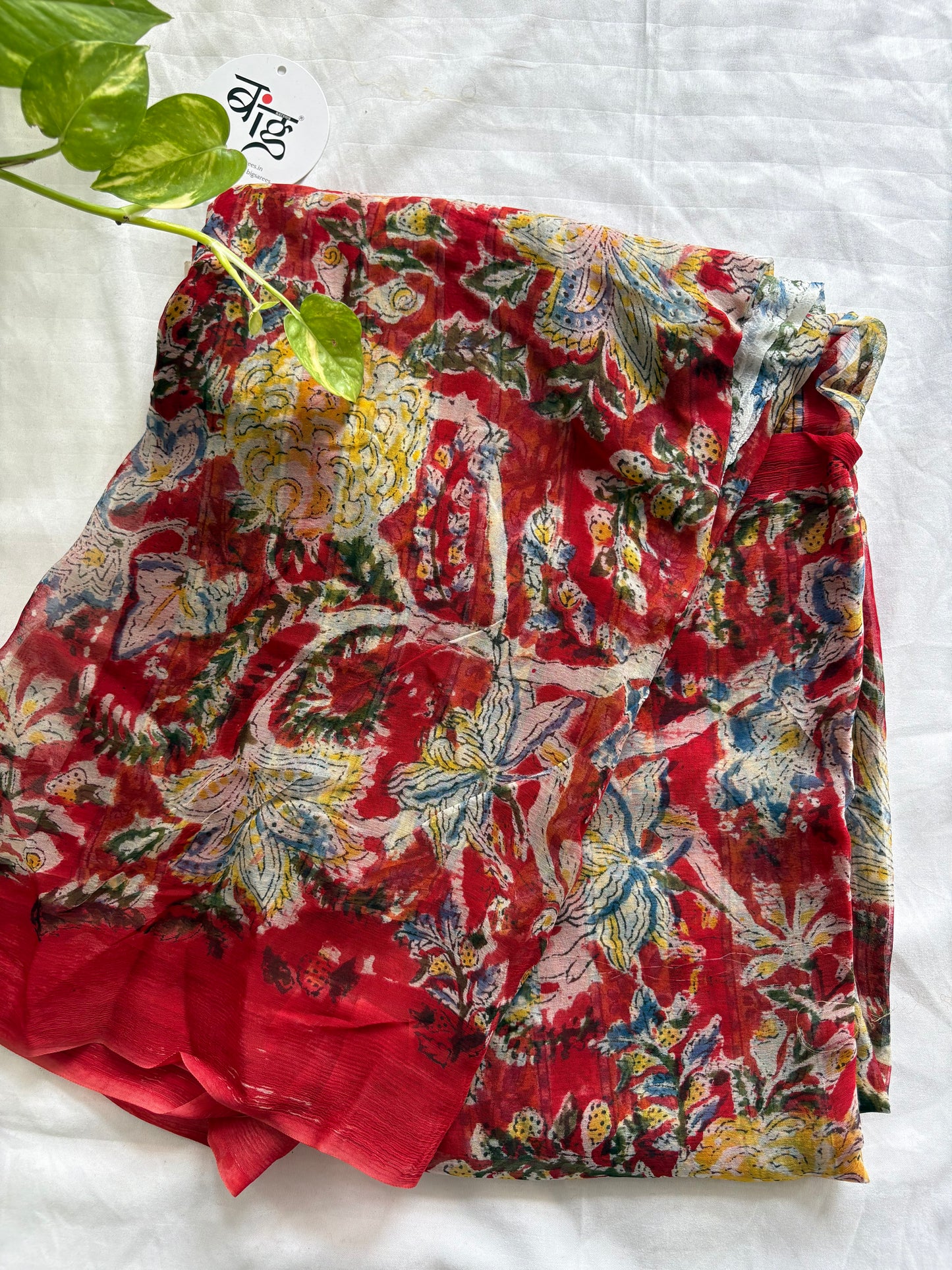 Hand Block Print Saree | Pure Chiffon | Red |