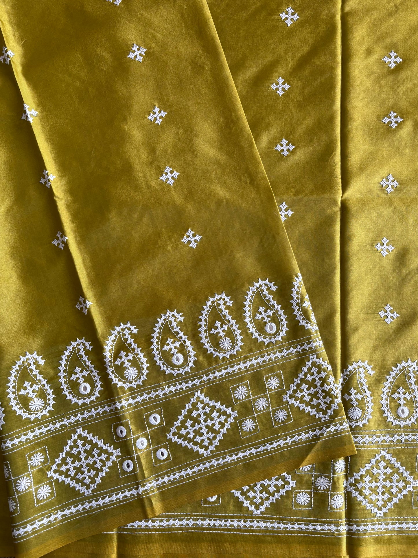 Gujrati Stitch/Kutch Hand Embroidered Art Silk Saree
