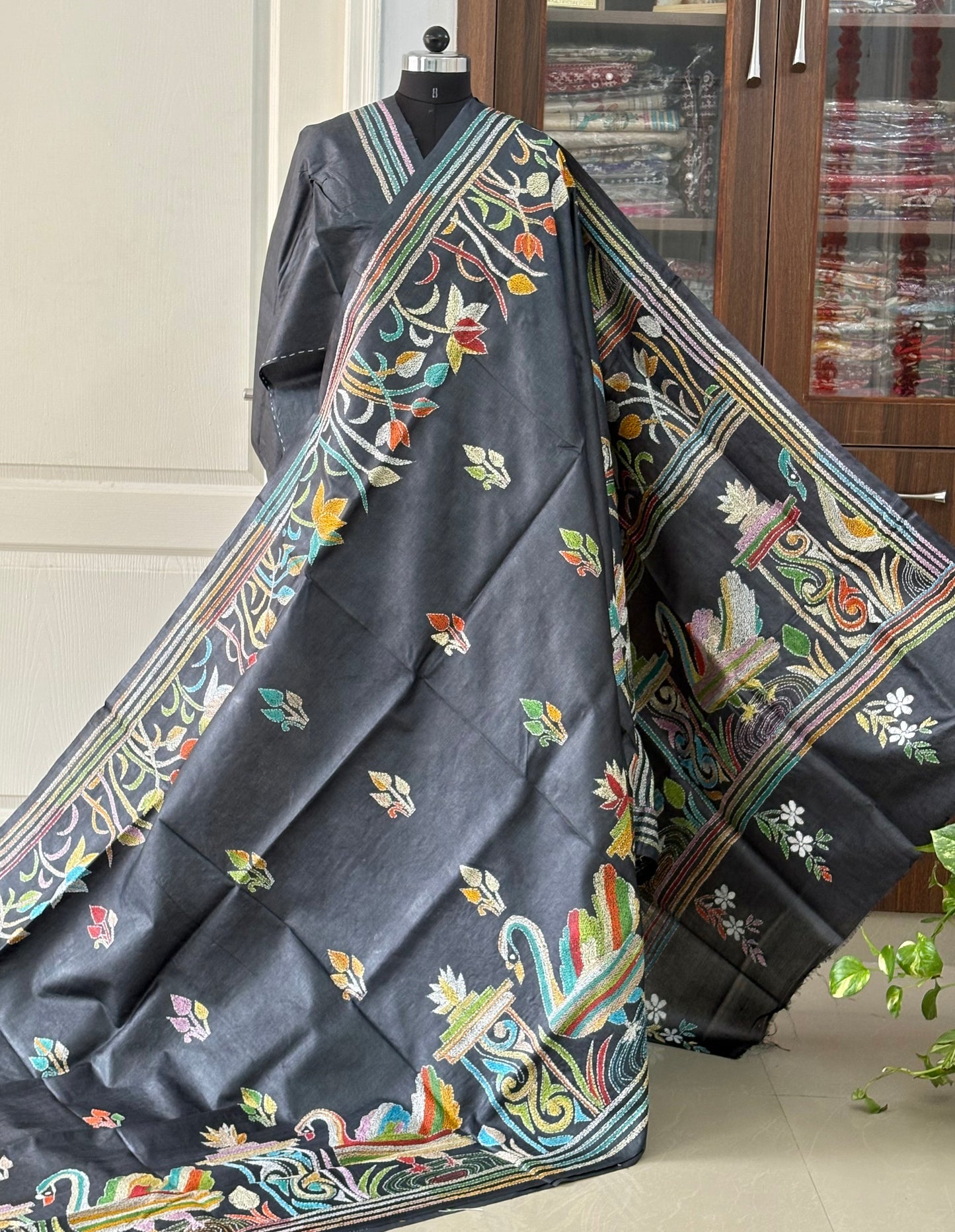 Kantha Hand Embroidered Pure Tussar Silk Saree