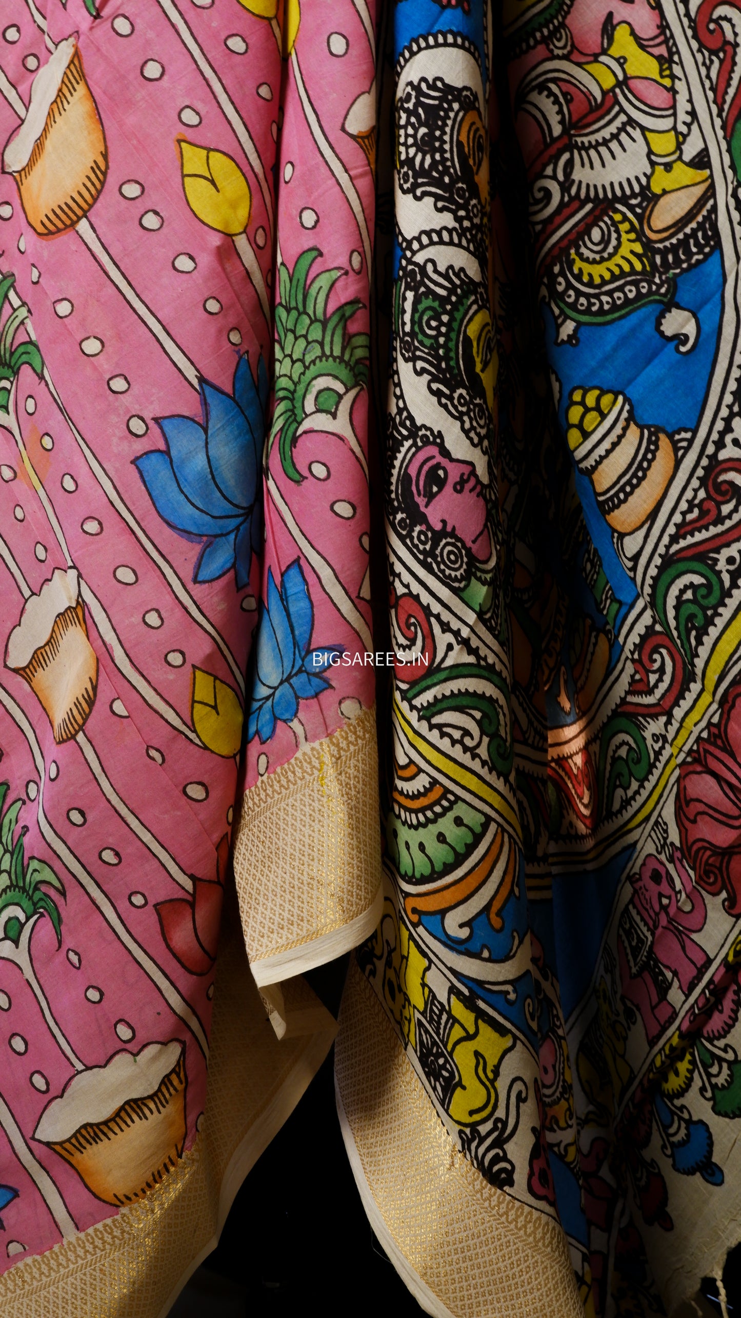 Pen Kalamkari hand painted pure cotton Saree with blouse