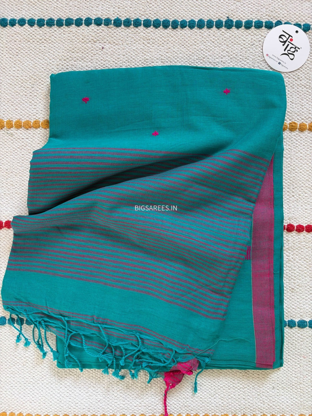 Hand woven Pure Cotton Saree (Handloom Marked) - Sea Green