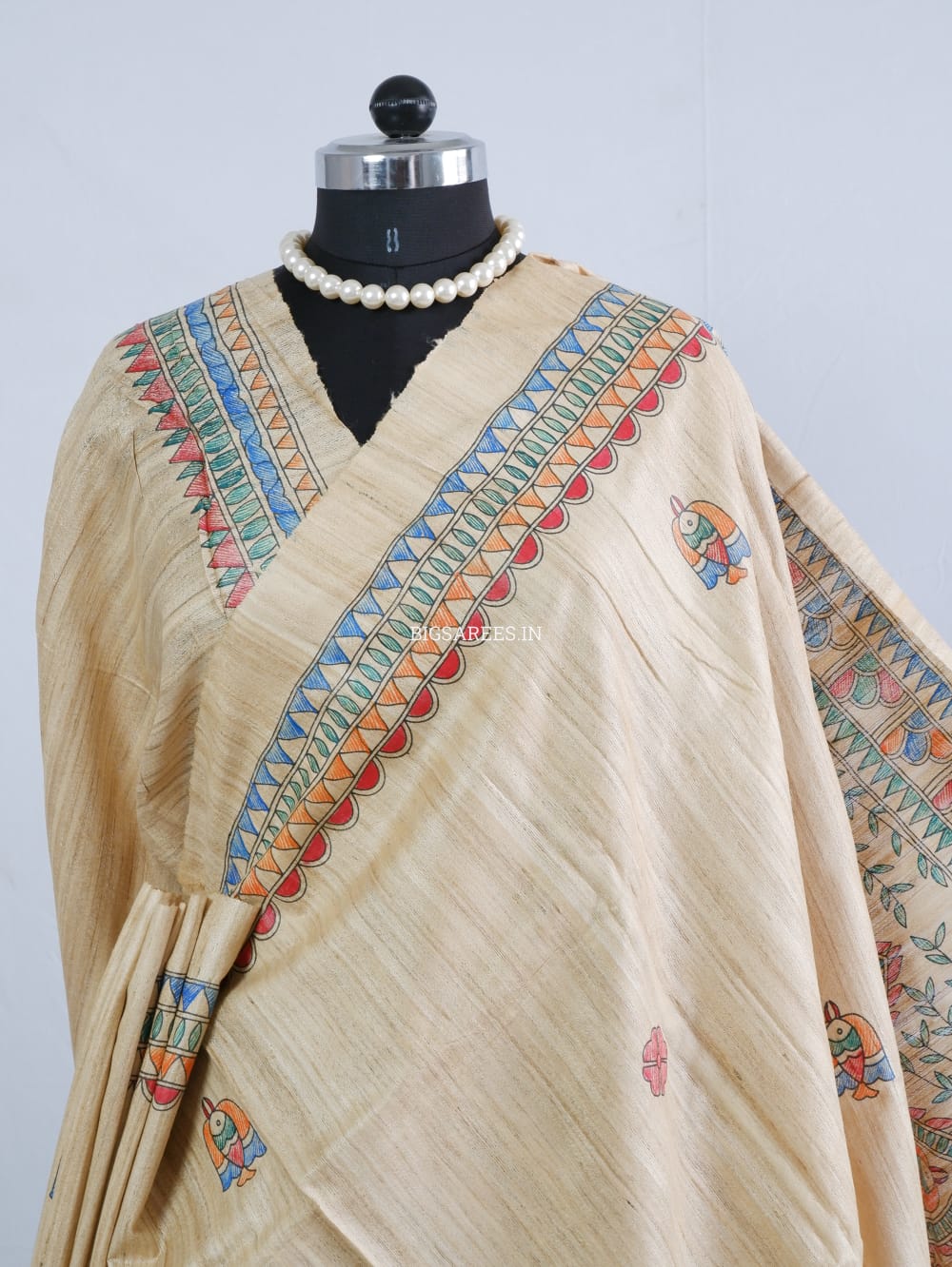 Pure Tussar Ghicha Silk Handcrafted Madhubani Saree (Silk Marked)