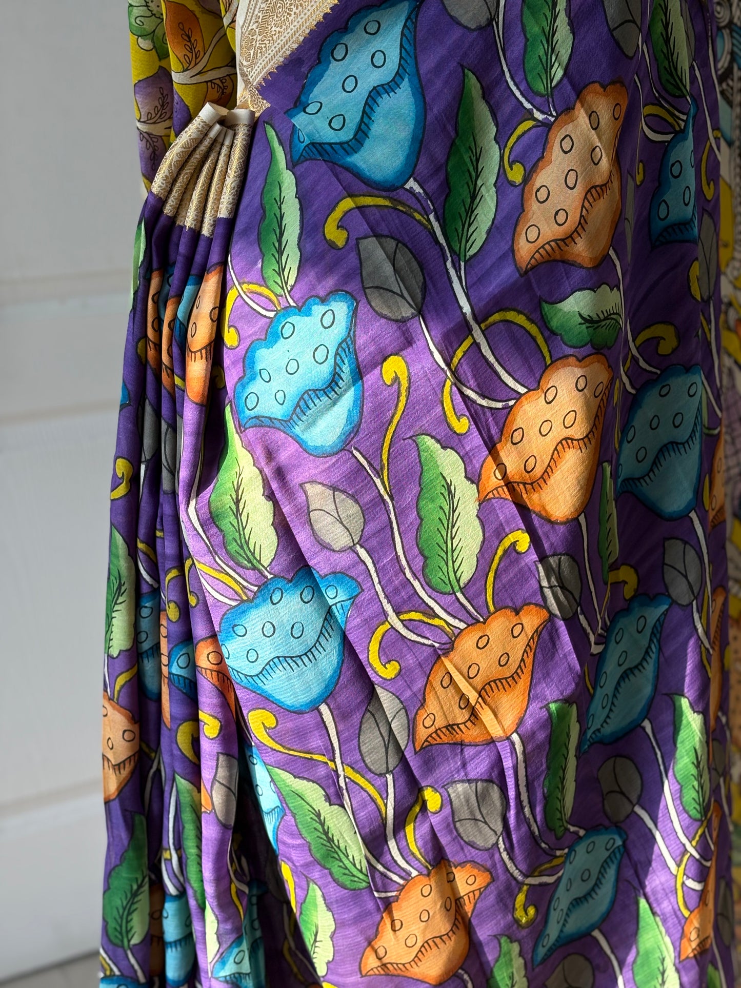 Pen Kalamkari hand painted Banglore Silk Saree with blouse