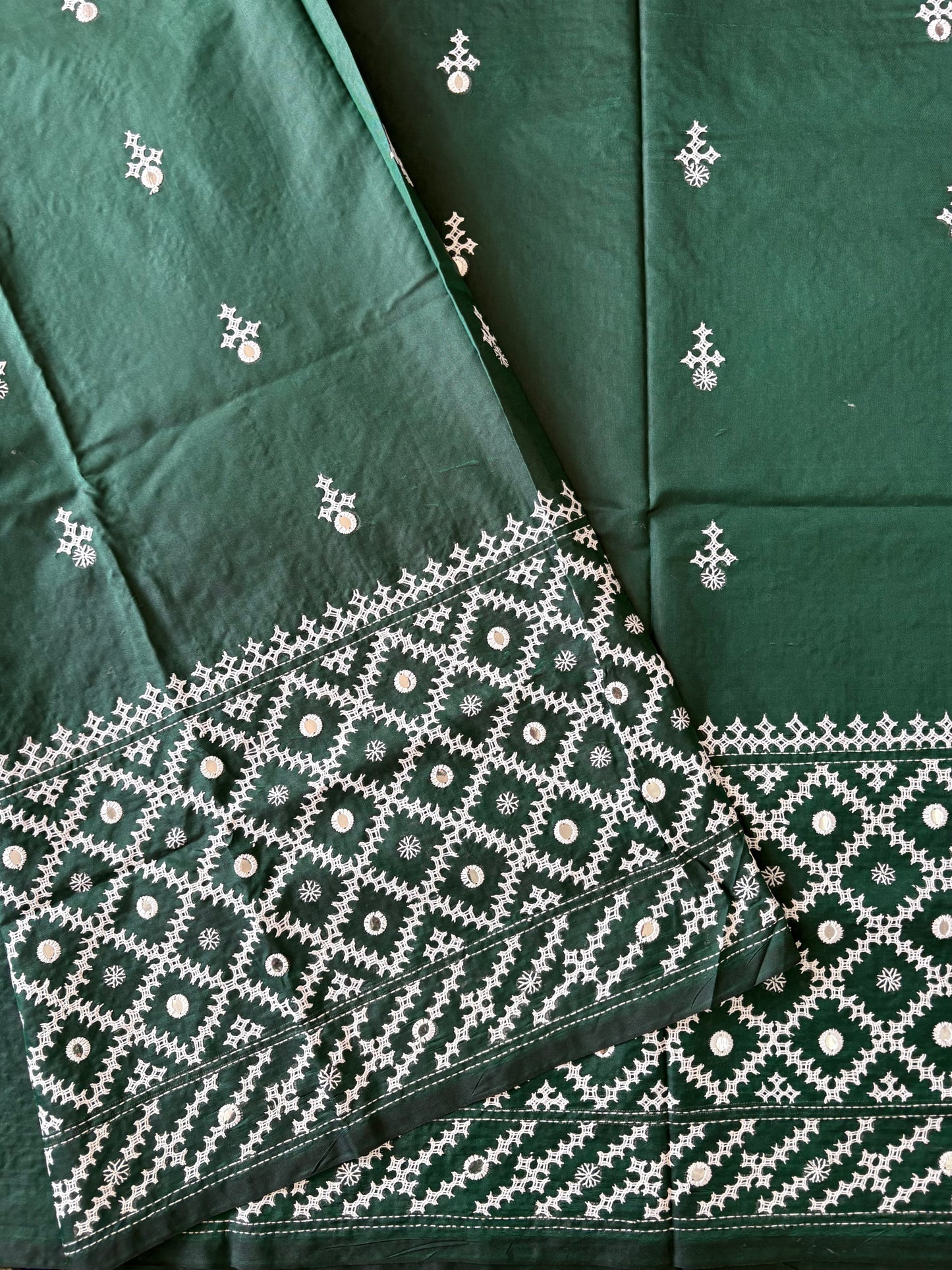 Kutchi/Gujarati Hand Embroidered Saree  | Blended Bangalore Silk / Art Silk |
