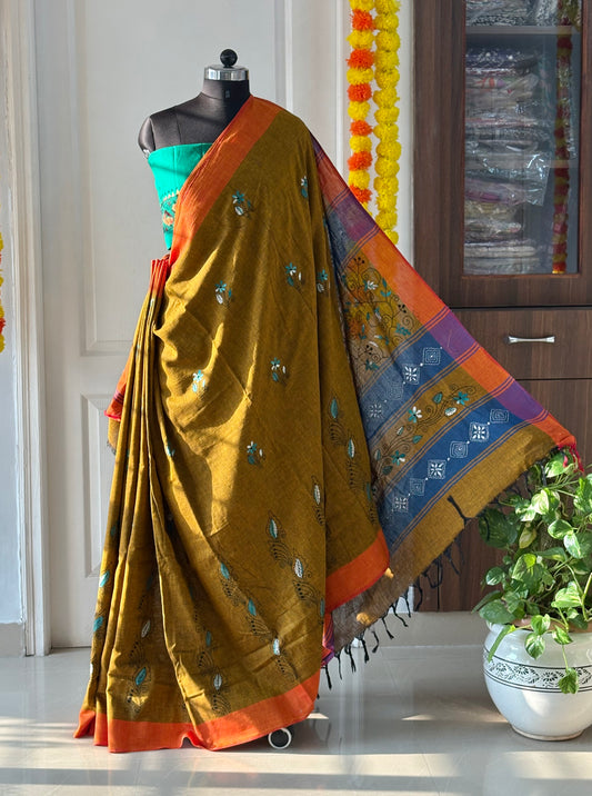 Kantha Hand Embroidered Pure Cotton Saree