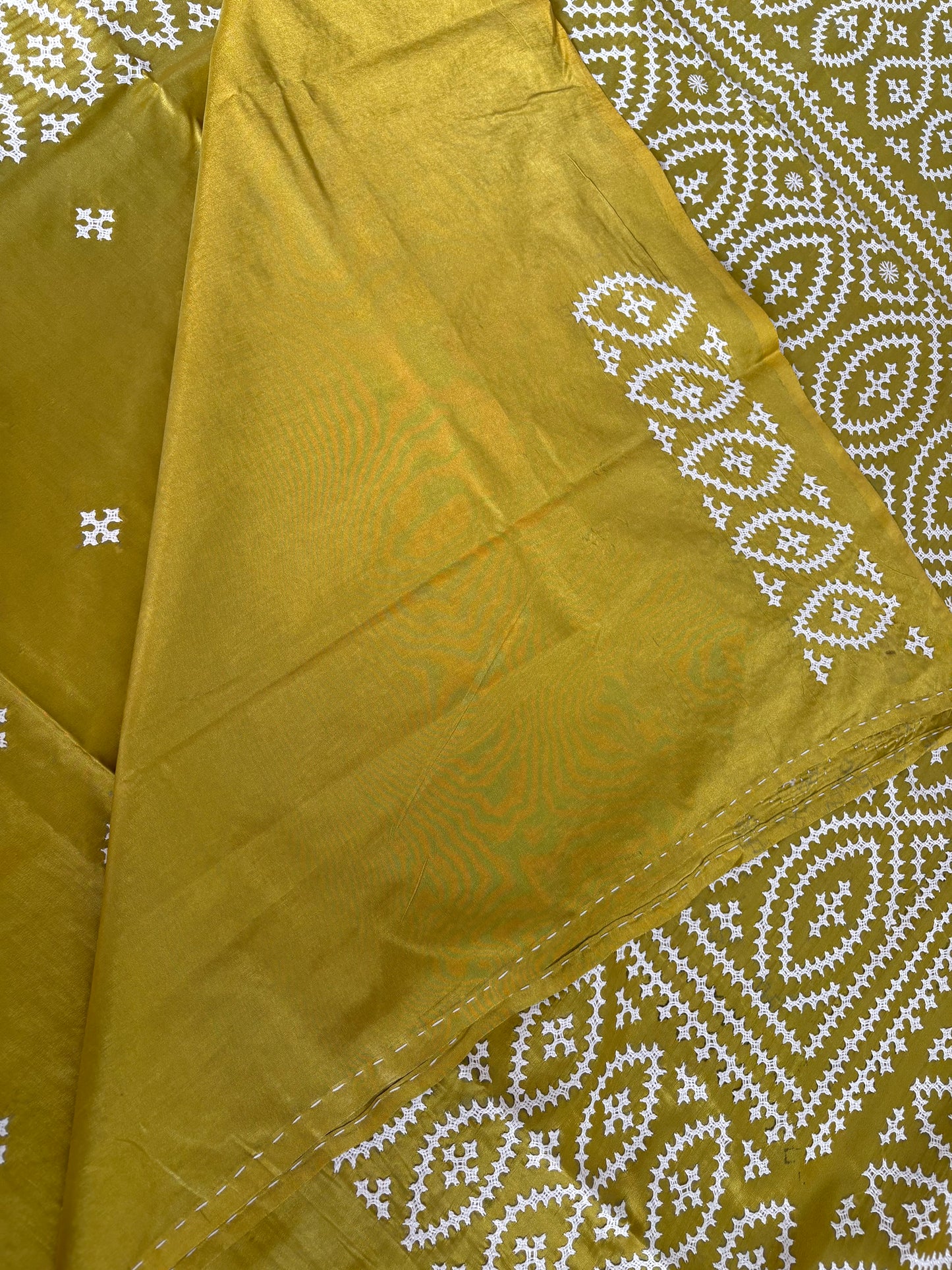 Gujrati Stitch/Kutch Hand Embroidered Art Silk Saree