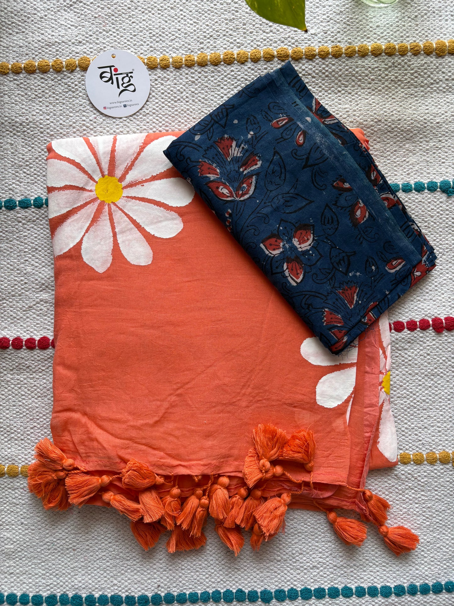 Hand Painted Mul Cotton Saree with Blouse | Peach