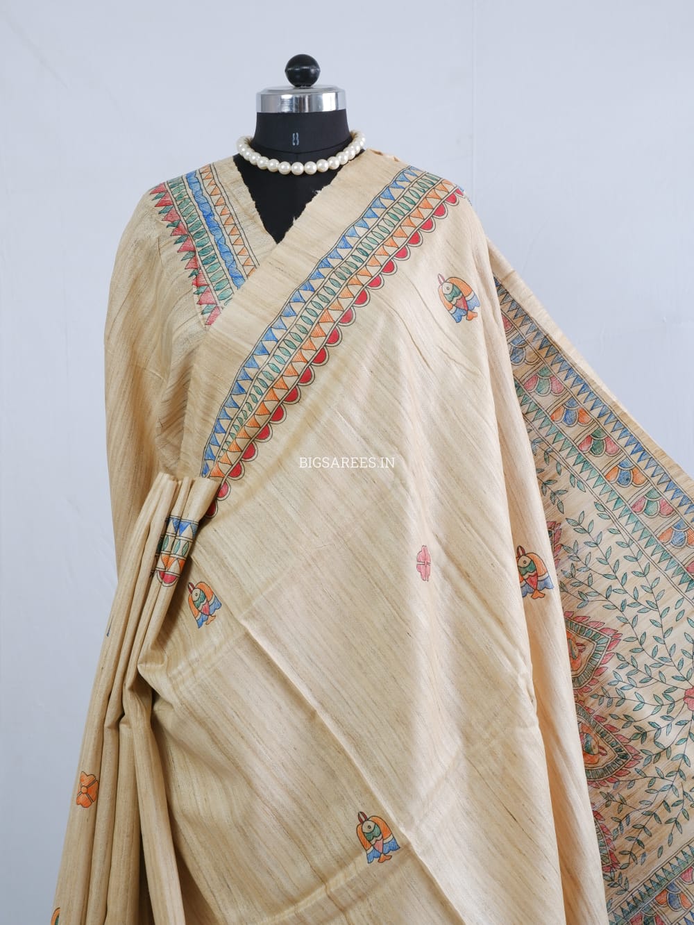 Pure Tussar Ghicha Silk Handcrafted Madhubani Saree (Silk Marked)