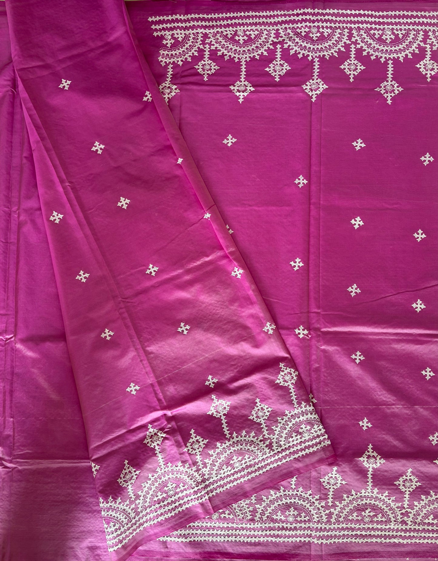 Gujrati Stitch/Kutch Hand Embroidered Art Silk Saree