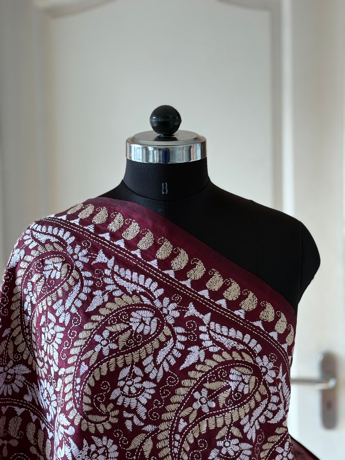 Kantha Hand Embroidary Full Work Pure Banglore Silk Dupatta. (With Silk Mark)