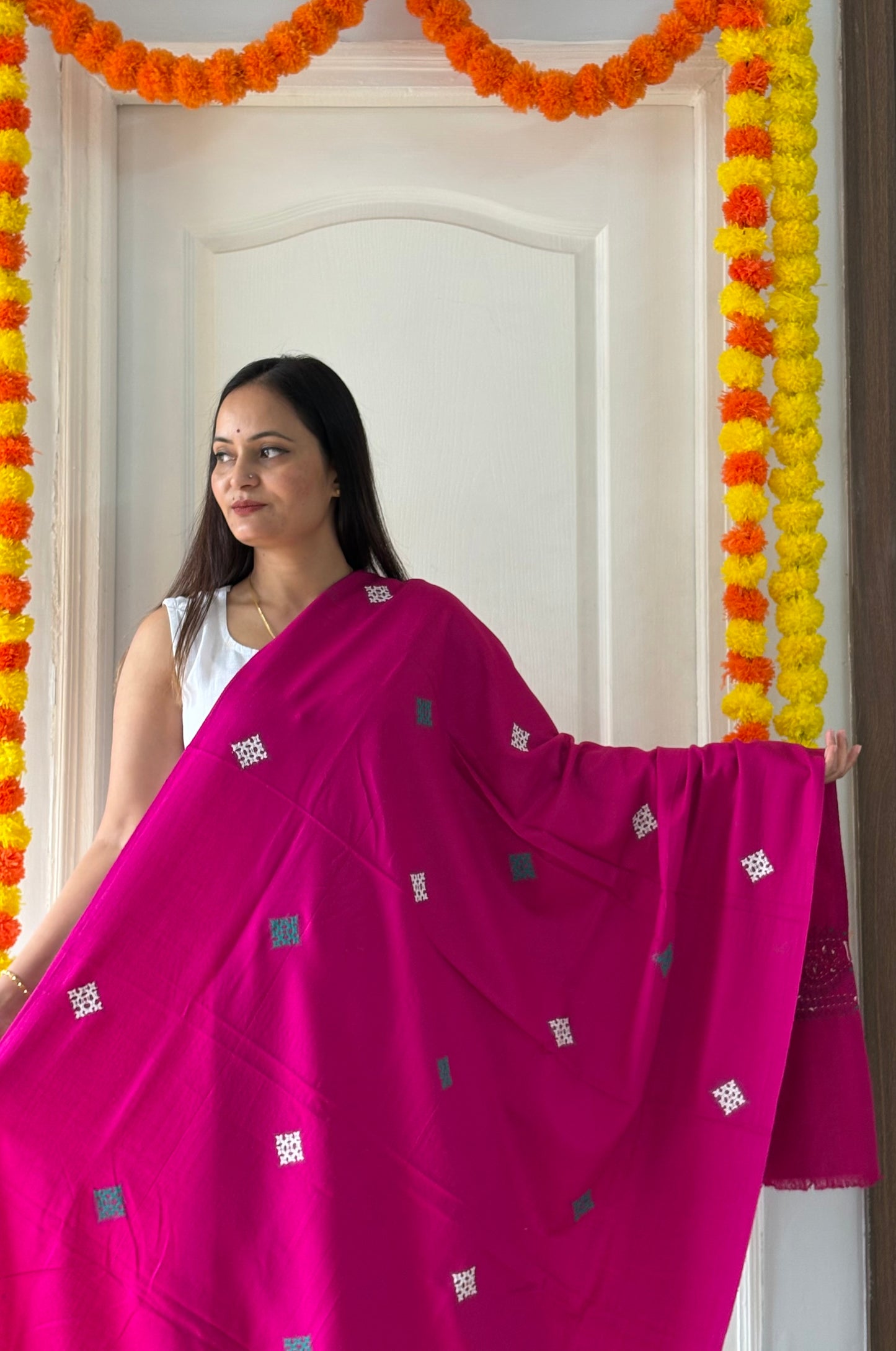 Gujrati Stitch Hand Embroidered Woollen Warm Shawl