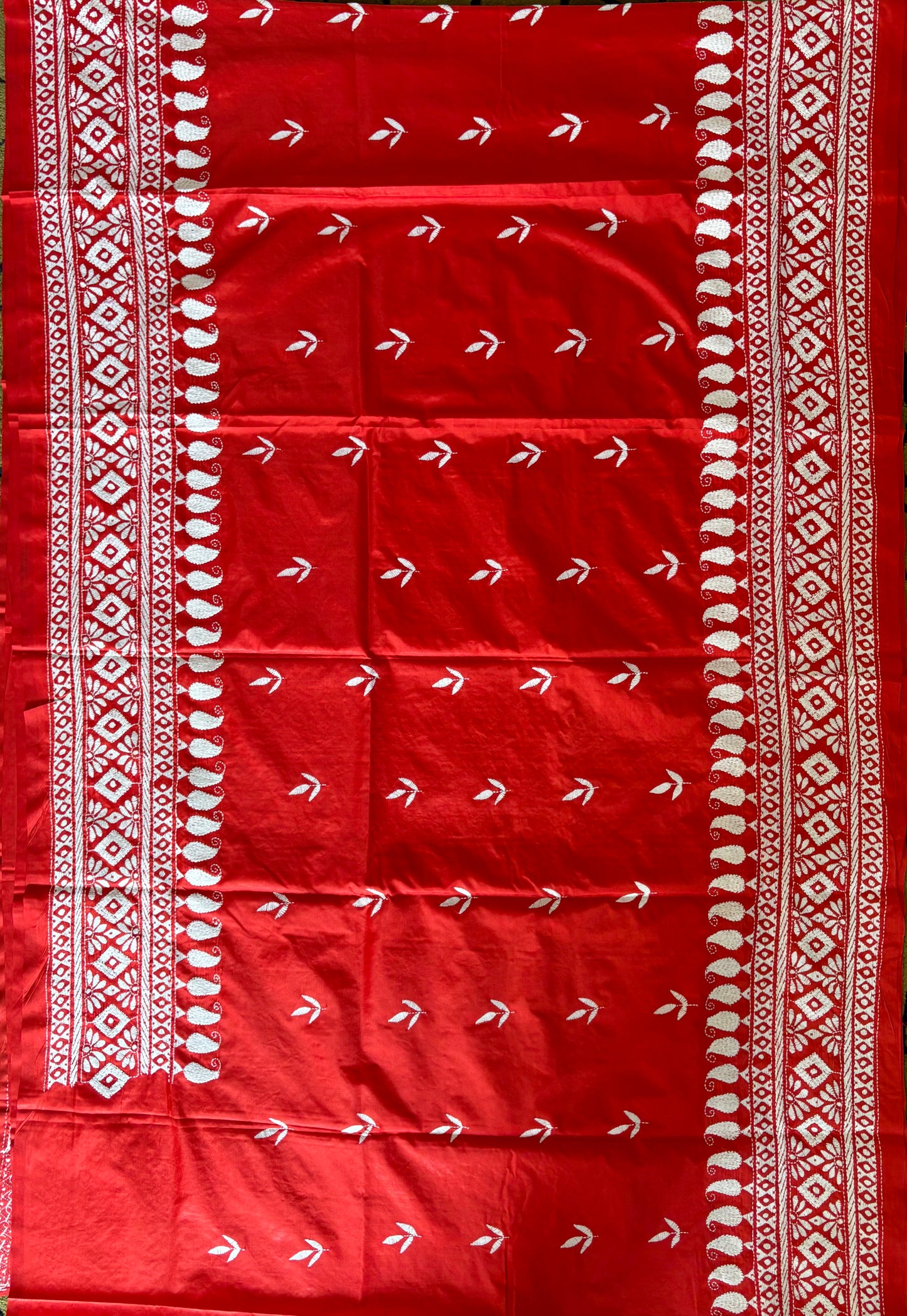 Kantha - Stitch Hand Embroidered Saree | Blended Bangalore Silk / Art Silk | Red