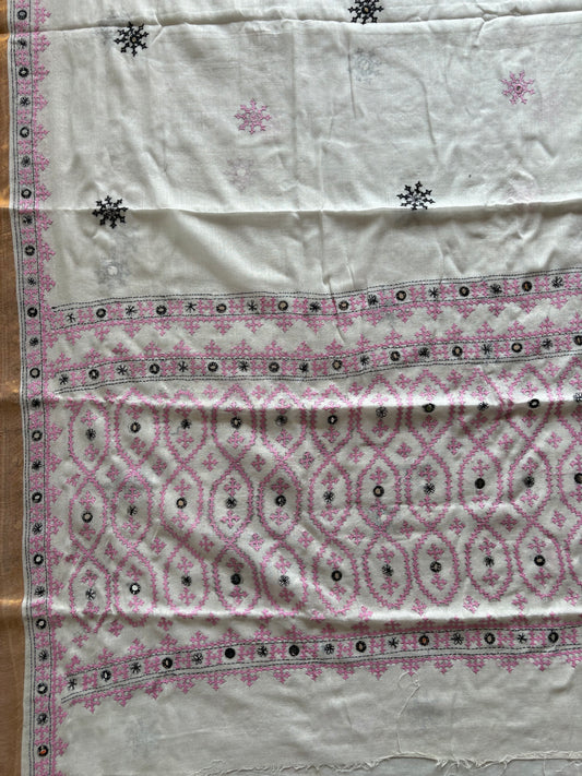 Gujrati Stitch/Kutch Hand Embroidered South Cotton Saree