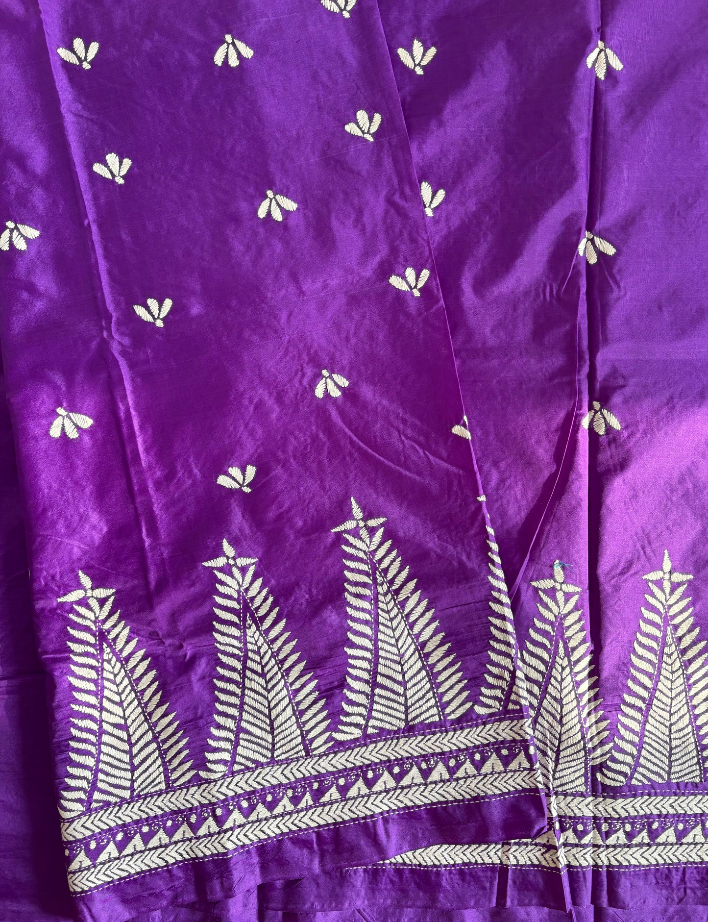 Kantha Hand Embroidered Blended Banglore Silk/Art Silk Saree With Blouse