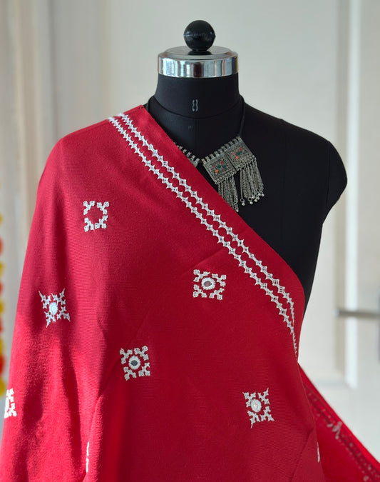 Gujrati Stitch Hand Embroidered Woollen Warm Shawl