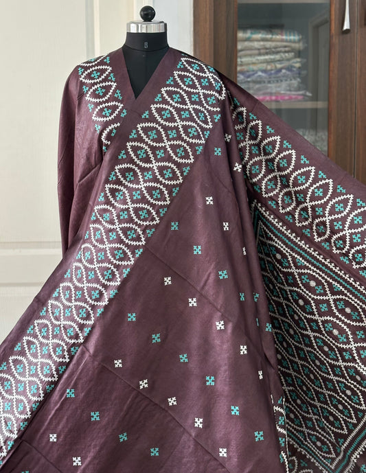 Kutch work/Gujrati stitch Hand Embroidered Pure Tassar Silk Saree
