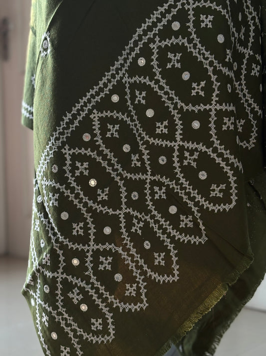 Gujrati Stitch Hand Embroidered Woollen Warm Shawl