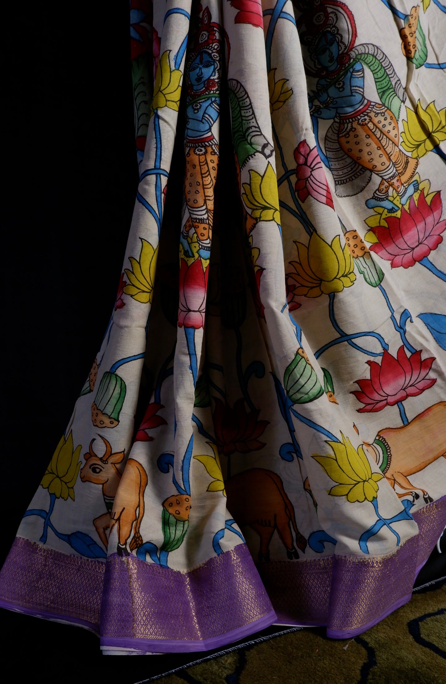 Pen Kalamkari hand painted pure cotton Saree with blouse