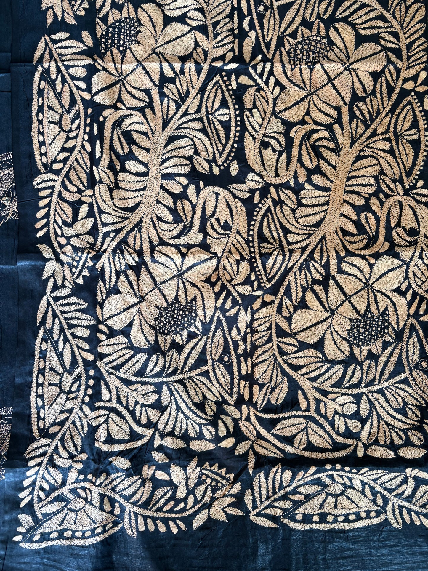 Kantha Hand Embroidered Blended Banglore Silk/Art Silk Saree With Blouse