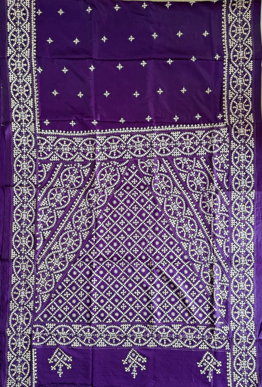 Gujrati Stitch/Kutch Hand Embroidered Art Silk Saree